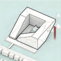 Geometrische Illustration einer quadratischen, gefalteten Form mit Pfeil nach oben.